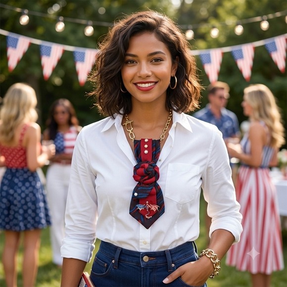 Los 4 Ases Jewelry - Los 4 Ases Repurposed Tie Necklace Bracelet Set Patriotic American Flag Dragon